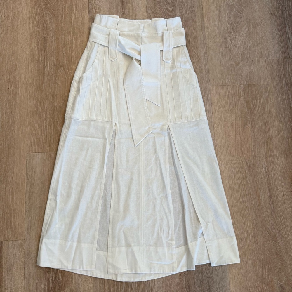 Teti Gio Linen White Paperbag Waist Slit Belt Midi Skirt Lagenlook Beachy Boho 4 - Picture 2 of 15